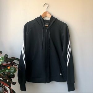 ADIDAS Women’s Future Icons Three Stripes Hooded Full Zip Black Track Jacket.